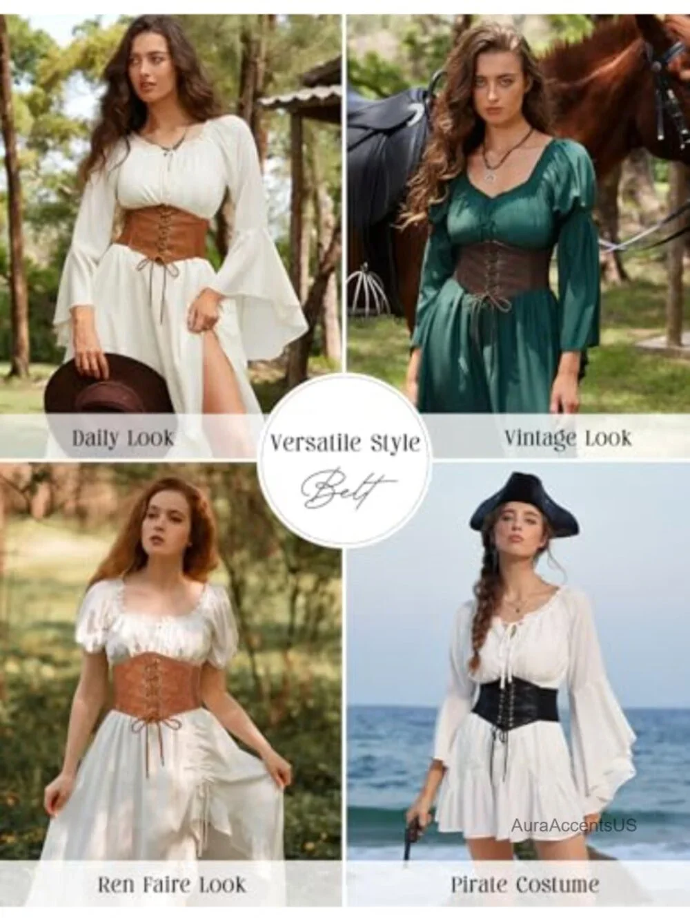 Renaissance Corset Belt Lace-up Waspie Waist Cincher Wide Elastic Belt
